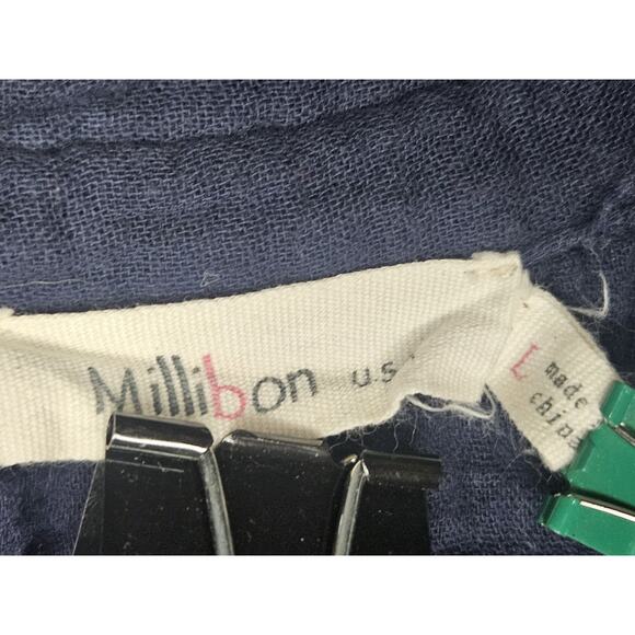 MILLIBON USA Dress Womens Large Tiered Navy Shirtdress Boho Cottagecore - Picture 6 of 7